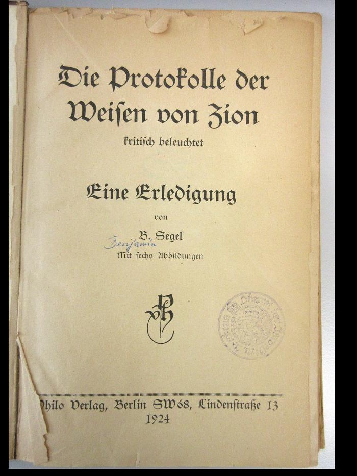 43A4753 : Die Protokolle der Weisen von Zion : kritisch beleuchtet (1924)