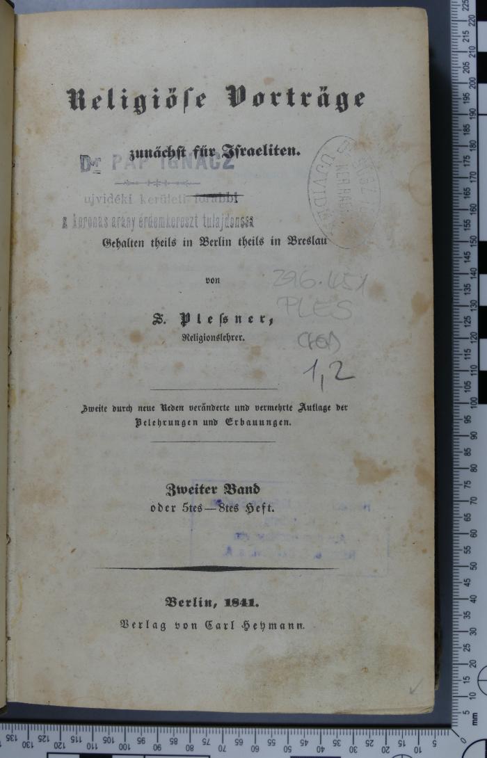 296.451 PLES 1,2 : Religiöse Vorträge. Zunächst für Israeliten. Gehalten theils in Berlin theils in Breslau  (1841)