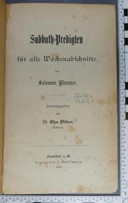 296.451 PLES : Sabbath-Predigten für alle Wochenabschnitte  (1888)