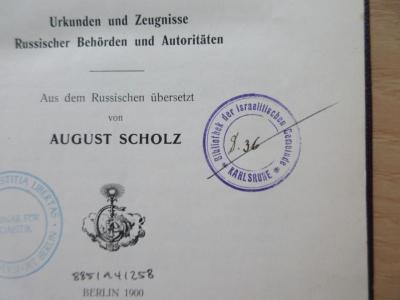 - (Israelitische Gemeinde Karlsruhe, Bibliothek), Von Hand: Signatur, Nummer; 'D. 36'. 