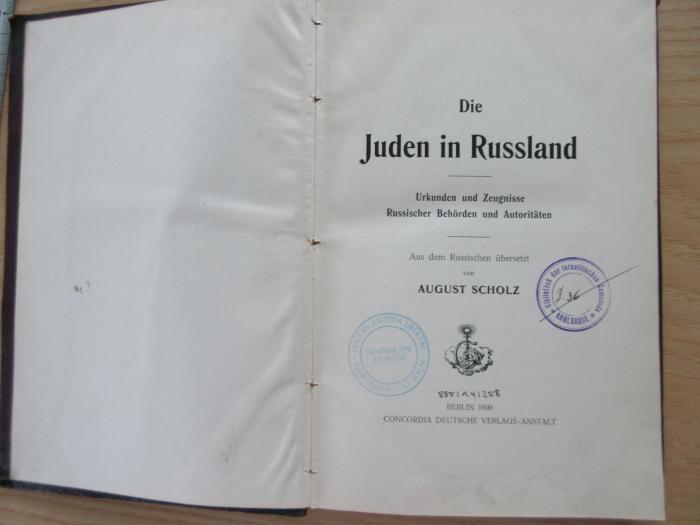 BD 9420 S368 (ausgesondert) : Die Juden in Russland: Urkunden und Zeugnisse Russischer Behörden und Autoritäten (1900)