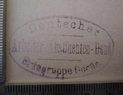 - (Deutscher Arbeiter-Abstinenten-Bund), Stempel: Berufsangabe/Titel/Branche, Ortsangabe, Name; 'Deutscher Arbeiter-Abstinenten-Bund Ortsgruppe Berlin'.  (Prototyp)