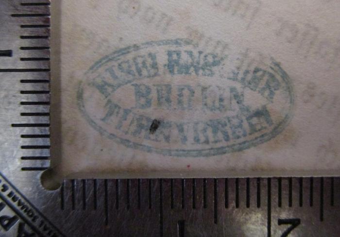  Gedenkbuch zur Erinnerung an das 2. allgemeine deutsche Turn- und Jubelfest zu Berlin, den 10., 11. u. 12. August 1861 (1861);- (Eiselenscher Turnverein Berlin), Stempel: Berufsangabe/Titel/Branche, Name, Ortsangabe; 'Eiselenscher Turnverein Berlin'.  (Prototyp)