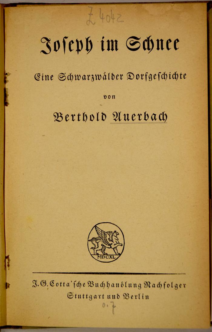 Z 4042 : Joseph im Schnee. Eine Schwarzwälder Dorfgeschichte. ([1911])