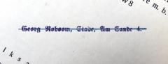 - (Roboom, Georg), Stempel: Name, Ortsangabe; 'Georg Roboom, Stade, Am Sande 4.'. 