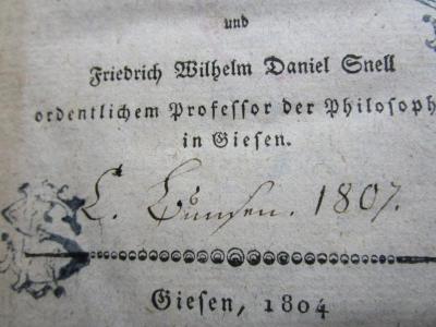 - (Bunsen, C.), Von Hand: Autogramm, Datum, Name; 'C. Bunsen 1807'. 