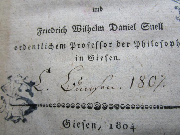 - (Bunsen, C.), Von Hand: Autogramm, Datum, Name; 'C. Bunsen 1807'. 