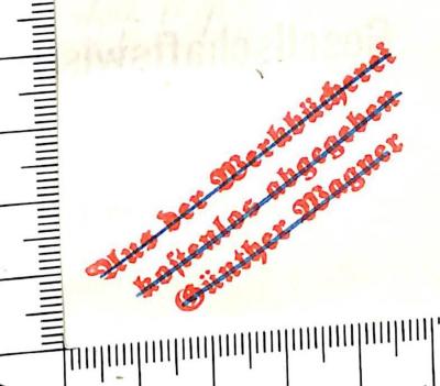 - (Wagner, Günther (Firma)), Stempel: Besitzwechsel, Name; 'Aus der Werkbücherei kostenlos abgegeben / Günther Wagner'. 