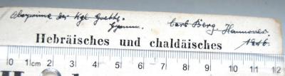 - (Berg, Carl), Von Hand: Name, Ortsangabe, Datum, Berufsangabe/Titel/Branche; 'Oberprima des Kgl. Goethe-Gymn. Carl Berg. Hannover. 1916.'. 