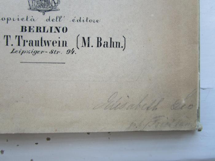 - (Leo, Elisabeth), Von Hand: Autogramm, Name; 'Elisabeth Leo
geb. Friedländer'. 