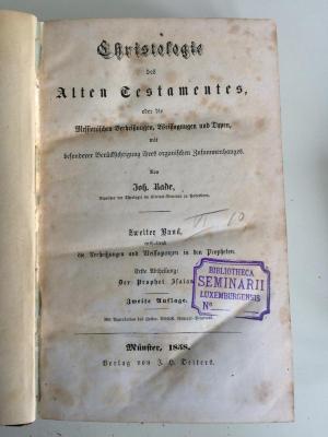 BC 6890 B133-2,1(2) : Christologie des Alten Testamentes, oder die messianischen Verheißungen, Weissagungen und Typen mit besonderer Berücksichtigung ihres organischen Zusammenhanges. 2 (1858);-, Von Hand: Nummer; 'VI 10'