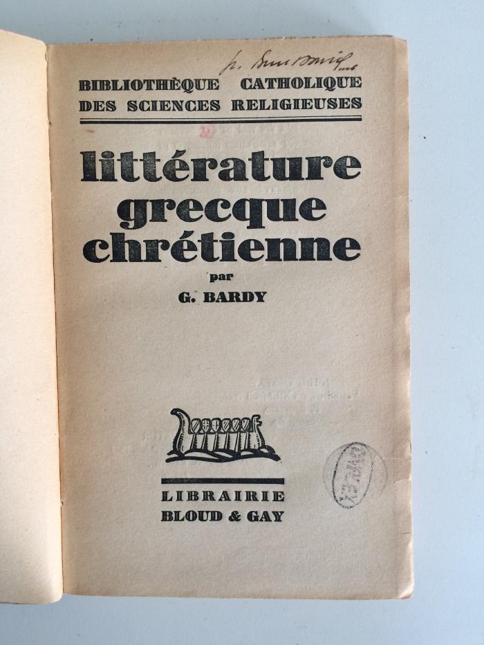 BO 2360 B247 : Littérature grecque chrétienne (1927)