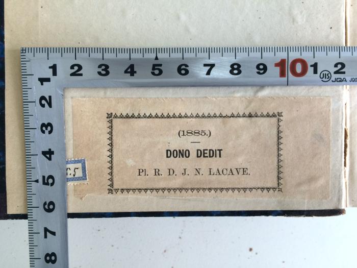 BC 6890 B133-2,1(2) : Christologie des Alten Testamentes, oder die messianischen Verheißungen, Weissagungen und Typen mit besonderer Berücksichtigung ihres organischen Zusammenhanges. 2 (1858);- (Lacave, J. N.), Etikett: Name; '(1885) DONO DEDIT Pl. R. D. J. N. LACAVE.'. 