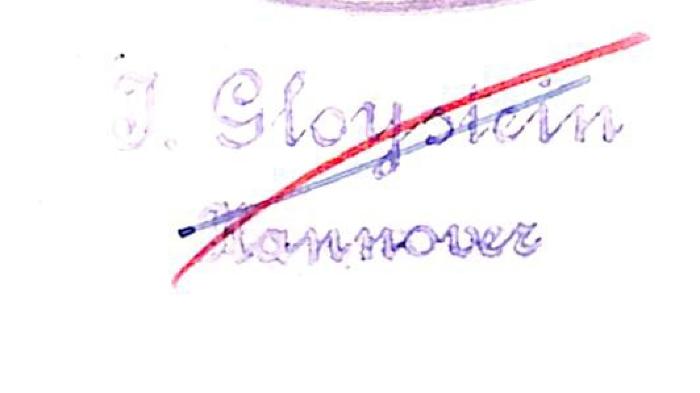 -, Stempel: Name, Ortsangabe; 'J. [od. I.?] Gloystein / Hannover'