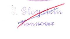 - (Gloystein, I./J.), Stempel: Name, Ortsangabe; 'J. [od. I.?] Gloystein / Hannover'. 