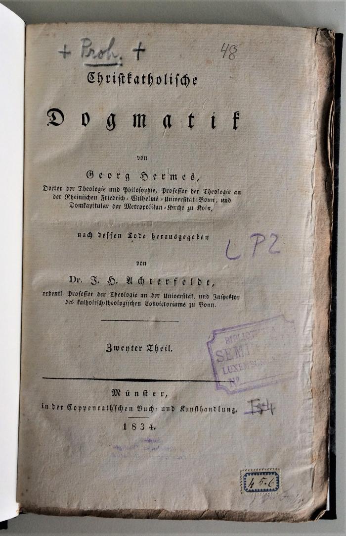 GB M 564 : Christkatholische Dogmatik. Zweyter Theil. (1834)