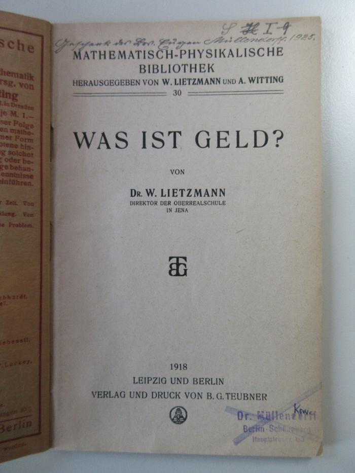 38/80/40075(2) : Was ist Geld? (1918)