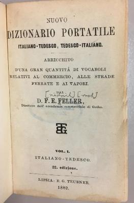 43A4903,1/2 : Nuovo dizionario portatile italiano - tedesco, tedesco - italiano. - 1. (1882)
