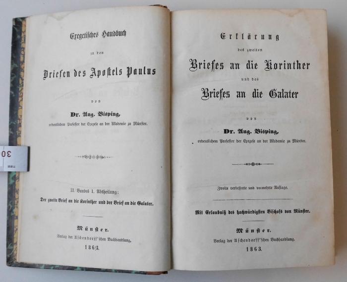 BC 4880 B622-2,1(2) : Exegetisches Handbuch zu den Briefen des Apostels Paulus. 2. Band, 1. Abtheilung. Erklärung des zweiten Briefes an die Korinther und des Briefes an die Galater (1863)