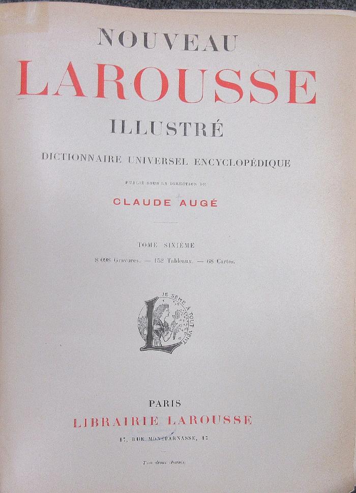 43B433,6 : Nouveau Larousse illustré : dictionnaire universel encyclopédique. - 6. Mele - Po (1903)