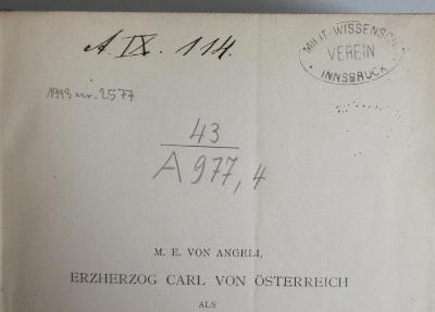 43A977,4 : Erzherzog Carl von Österreich als Feldherr und Heeresorganisator. - 4. (1897)