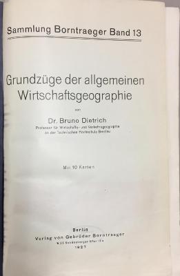 44A1057 : Grundzüge der allgemeinen Wirtschaftsgeographie (1927)