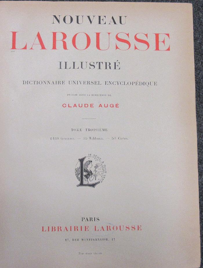 43B433,3 : Nouveau Larousse illustré : dictionnaire universel encyclopédique. - 3. Ci - D (1900)