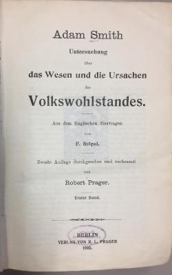 43A671,1/2 : Untersuchung über das Wesen und die Ursachen des Volkswohlstandes, Bd. 1 (1905)