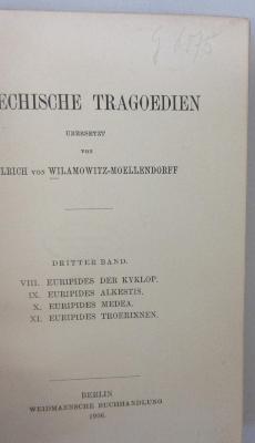 44A1981,3 : Griechische Tragoedien. - 3. Der Kyklop (1906)