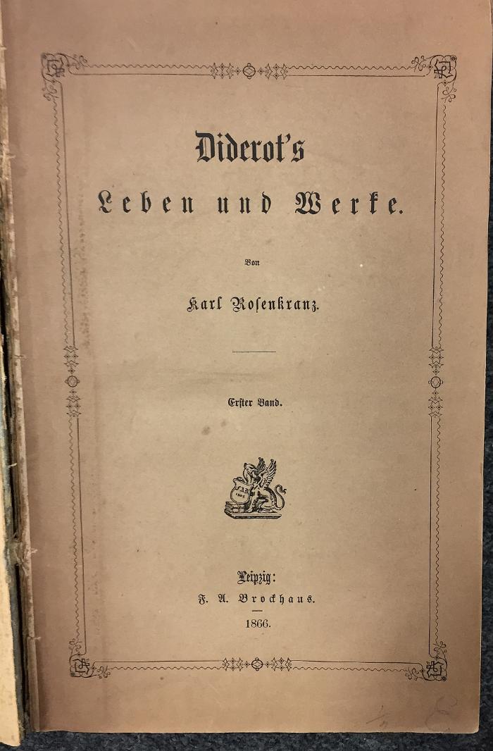 43A2351,1 : Diderot's Leben und Werke. - 1. (1866)