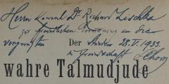 - (Zischka, Richard), Von Hand: Widmung; 'Herrn Konsul Dr. Richard Zischka 
zur freundlichen Erinnerung an den 
Vorgesezten [sic?] 
[Ortsangabe] 28.V.1933.
In Freundschaft [Name]'. 