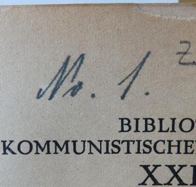 - (Kommunistische Partei Deutschlands (Deutsches Reich), Ortsgruppe Tostedt), Von Hand: Nummer; 'Nr. 1.'. 