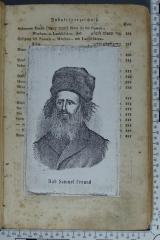 - (Freund, Samuel), Papier: Portrait; 'Rab. Samuel Freund 
Verlag Jakob Wolf Pascheles Prag 
Lit. W. Lässig Prag'. 