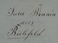 - (Bonnin, Julie), Von Hand: Exlibris, Name; 'Julie Bonnin aus Bielefeld'. 