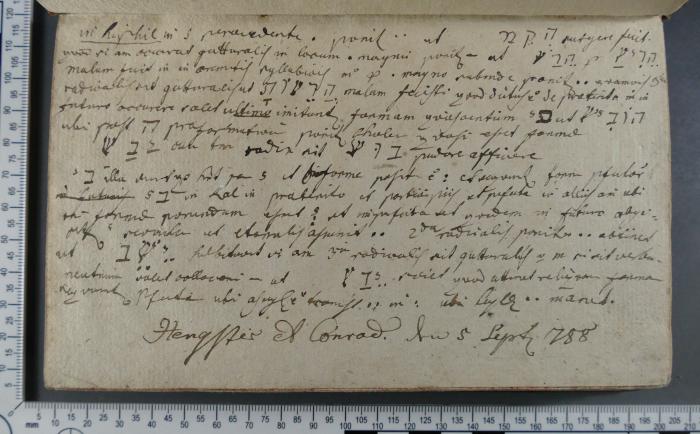 - (Hengster, Conrad), Von Hand: Notiz; '[Lateinische Notizen zur hebräischen Grammatik, darunter:] Hengster [...] Conrad den 5 Sept [1]788'. 