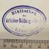 - (Arbeiter-Bildungsverein zu Linden), Stempel: Name, Ortsangabe, Berufsangabe/Titel/Branche; 'Bibliothek des Arbeiter Bildungs-Vereins zu Linden'. 