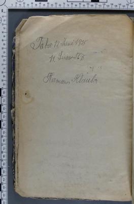 - (Klauber, Hermann), Von Hand: Notiz; 'Tábor 12 Juni 1935
11. Siwan 5695
י' ד' [?]
Hermann Klauber'. 