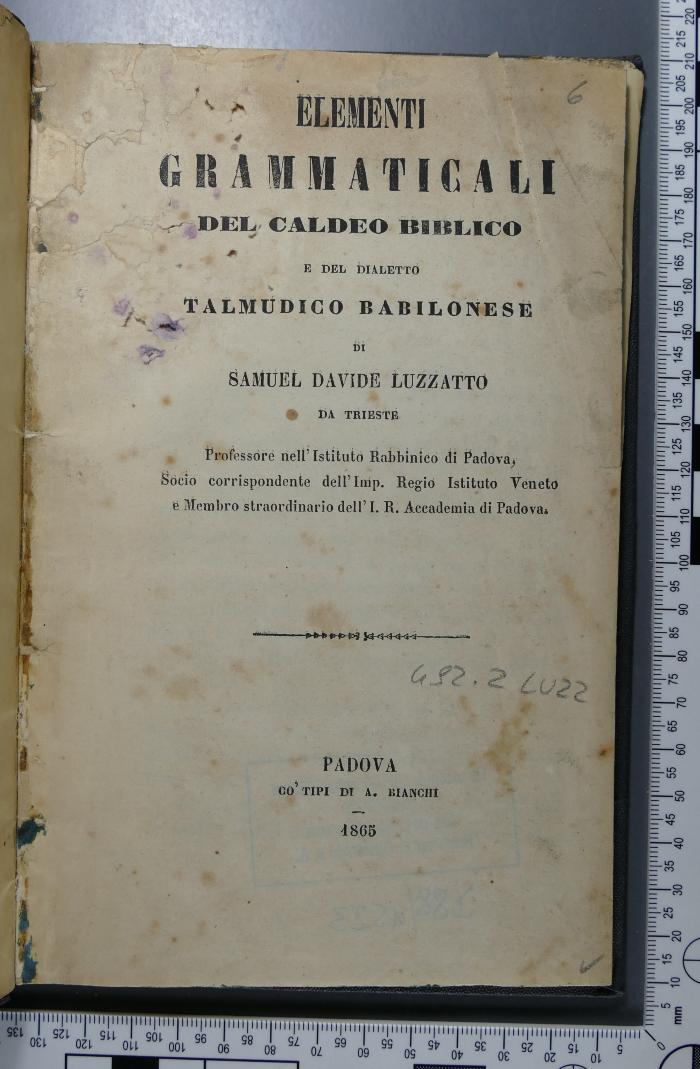 492.2 LUZZ : Elementi grammaticali del caldeo biblico e del dialetto tamudico babilonese  (1865)