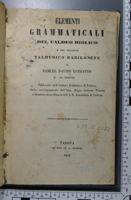 492.2 LUZZ : Elementi grammaticali del caldeo biblico e del dialetto tamudico babilonese  (1865)