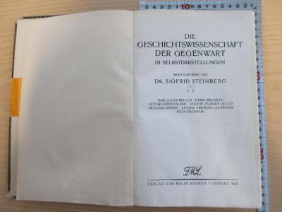 3 E 14 - 2 : Die Geschichtswissenschaft der Gegenwart in Selbstdarstellungen. (1926)