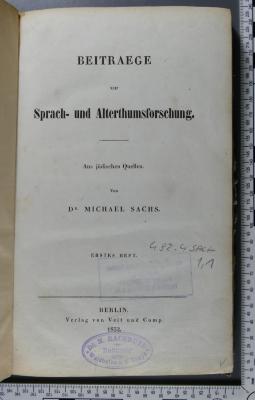 492.4 SACH 1,1 : Beitraege zur Sprach- und Alterthumsforschung (1852)