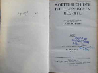 1 G 117 &lt;3&gt; -3 : Wörterbuch der philsophischen Begriffe: Dritter Band Sci - Z. (1910)