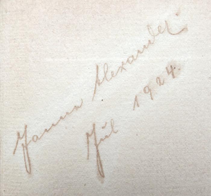 - (Alexander, Janne), Von Hand: Name, Datum; 'Janne Alexander. Jul. 1924'. 
