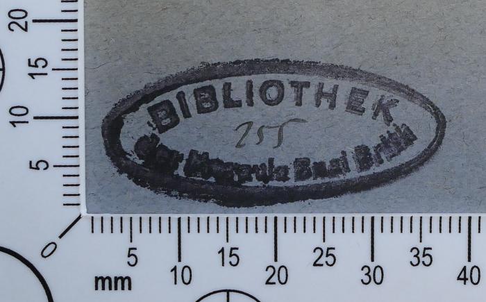 - (Loge Moravia Bnai Brith), Stempel: Exlibris, Name; 'Bibliothek der Moravia Bnai Brith'.  (Prototyp)