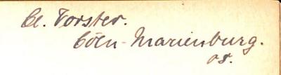 - (Vorster, Cl.[?]), Von Hand: Name, Ortsangabe, Datum; 'Cl.[?] Vorster / Cöln-Marienburg. 08'. 