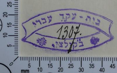 - (בית-עקד עברי בקילצי), Von Hand: Inventar-/ Zugangsnummer; '1307'. 