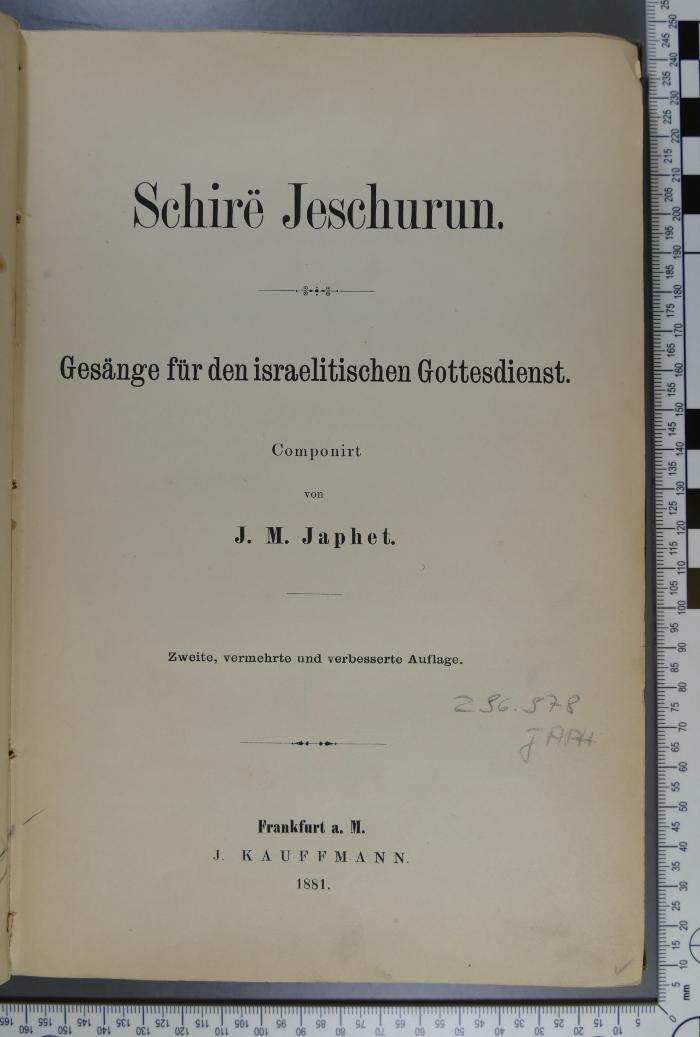 296.978 JAPH : Schire͏̈ Jeschurun. Gesänge für den israelitischen Gottesdienst (1881)