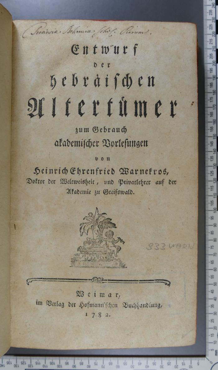 933 WARN : Entwurf der hebräischen Altertümer zum Gebrauch akademischer Vorlesungen (1782)