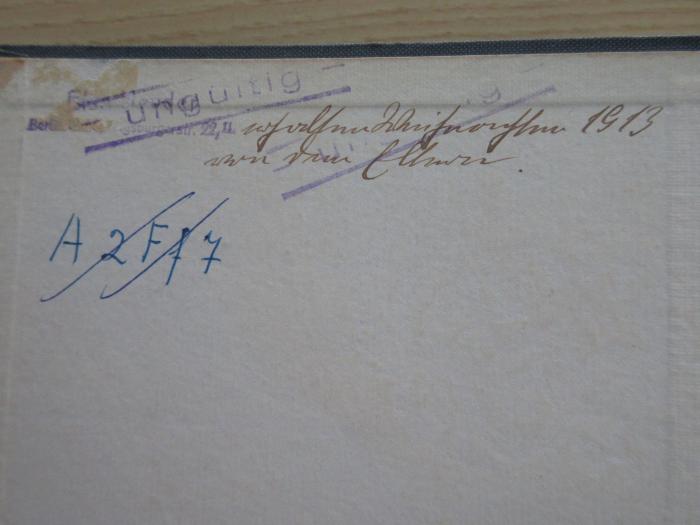 - (Berliner Medizinische Zentralbibliothek), Durchgestrichen: Signatur, Inventar-/ Zugangsnummer; 'A2Ff7'. 