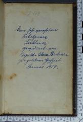 - (Lubliner, ;Berliner, Clara;Berliner, Leopold), Von Hand: Widmung; 'Dem sehr verehrten Jubelpaare Lubliner gewidmet von Leopold & Clara Berliner zur goldenen Hochzeit. Januar 1957.'. 